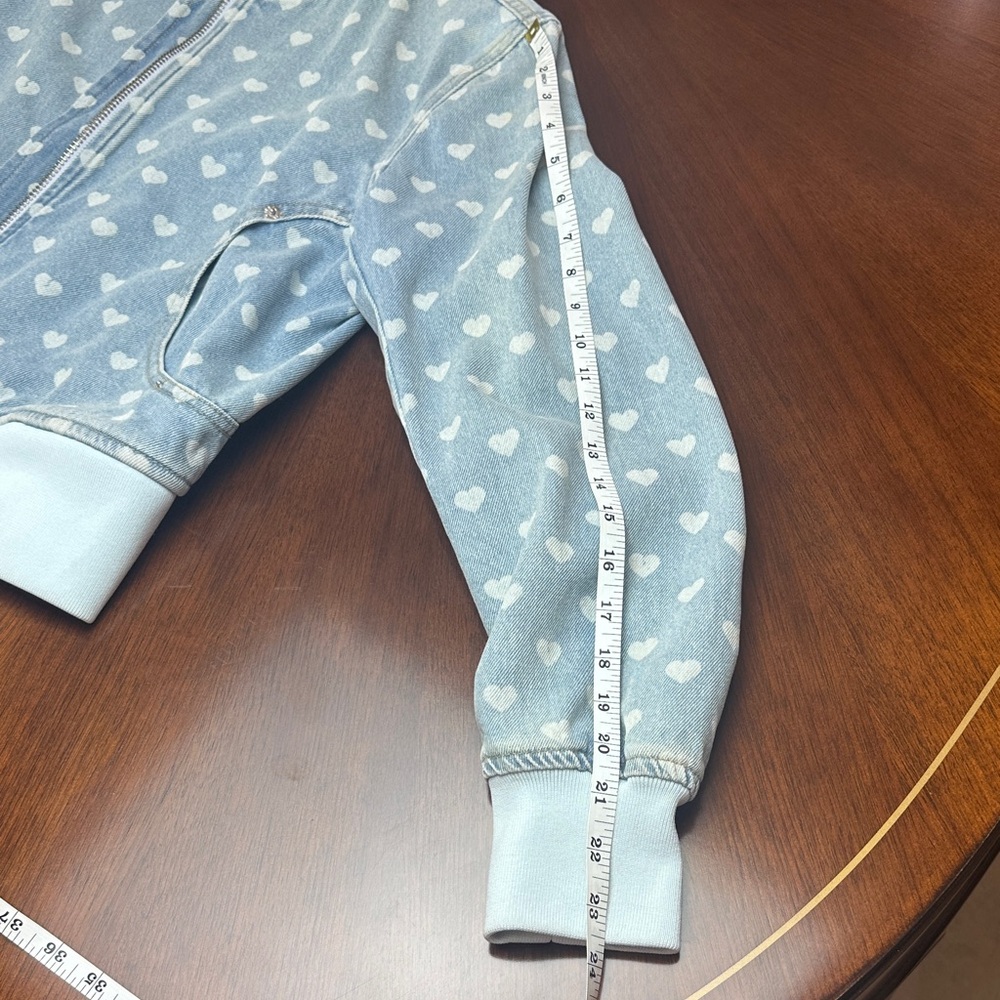 Diesel Light Blue Denim Bomber Jacket with White Heart Print Size S - Picture 6 of 10